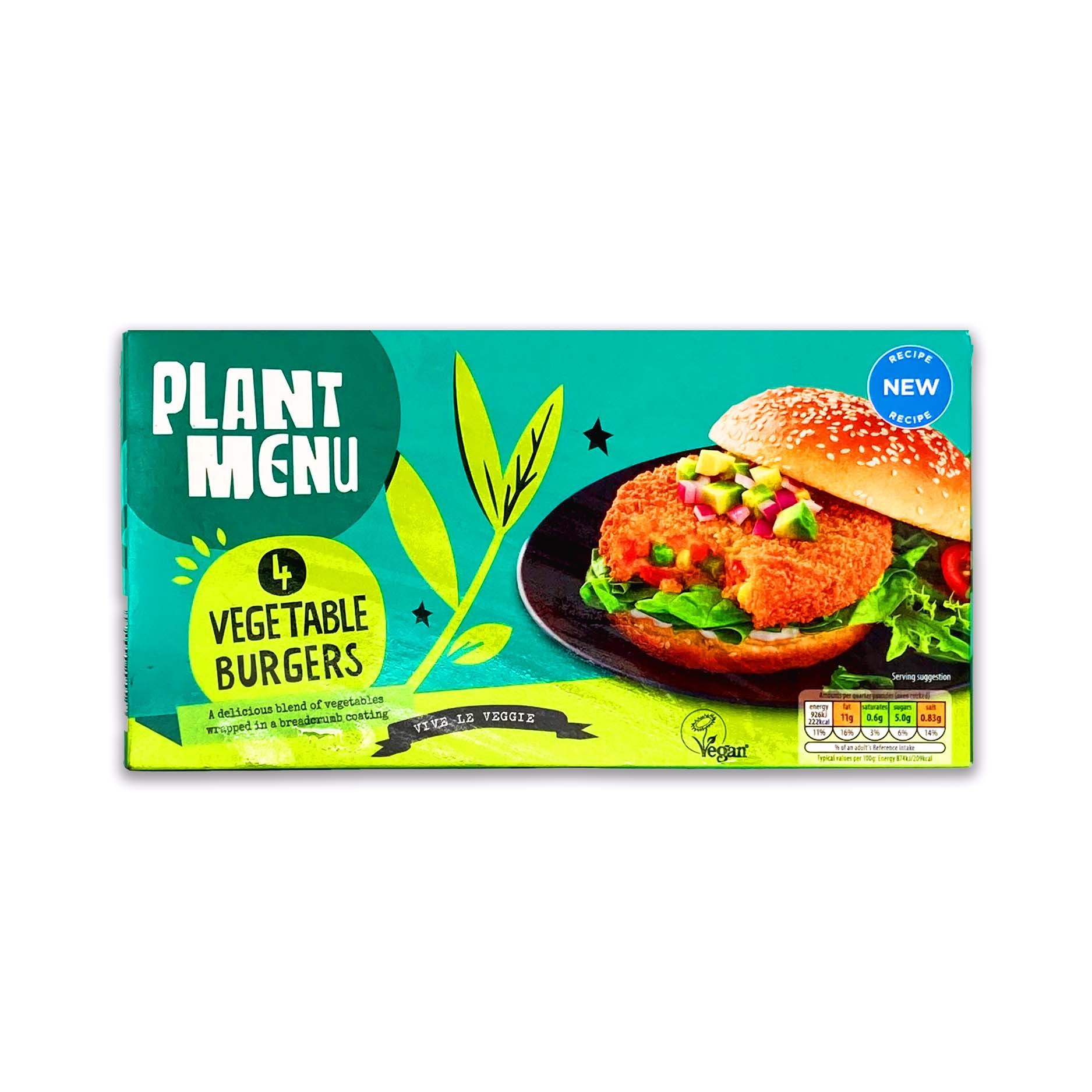 4 Vegetable Burgers 454g Plant Menu